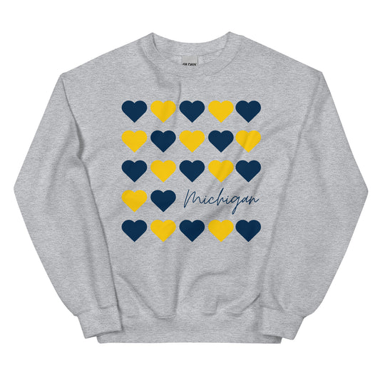 University of Michigan Hearts Unisex Crewneck