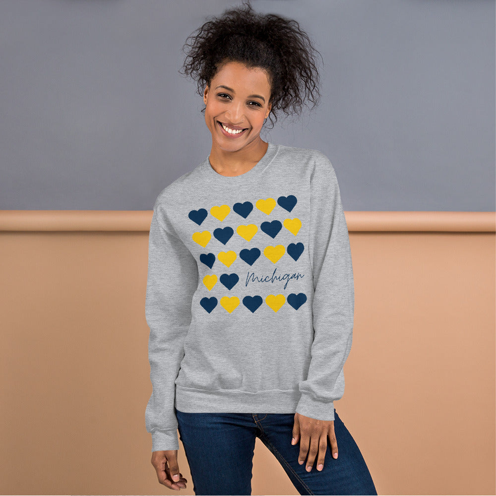 University of Michigan Hearts Unisex Crewneck