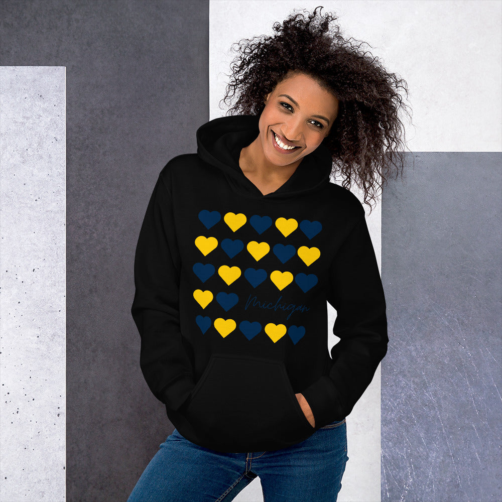 University of Michigan Hearts Unisex Hoodie