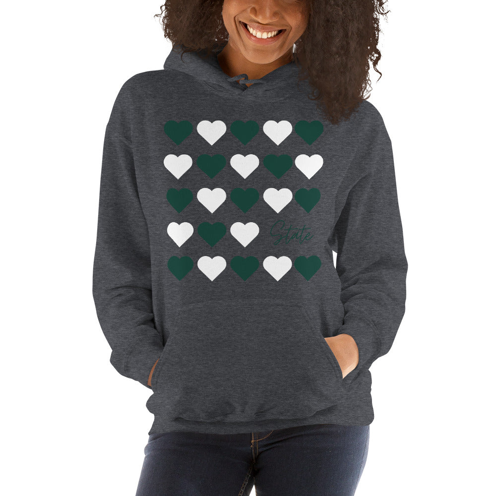 Michigan State University Hearts Unisex Hoodie