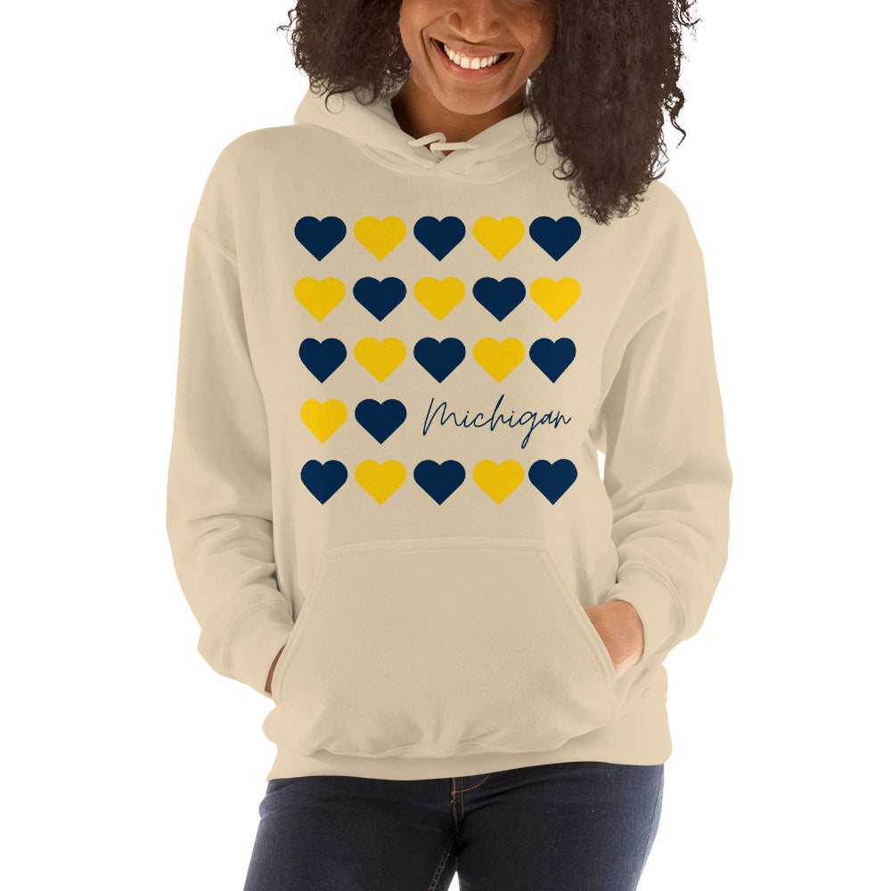 University of Michigan Hearts Unisex Hoodie