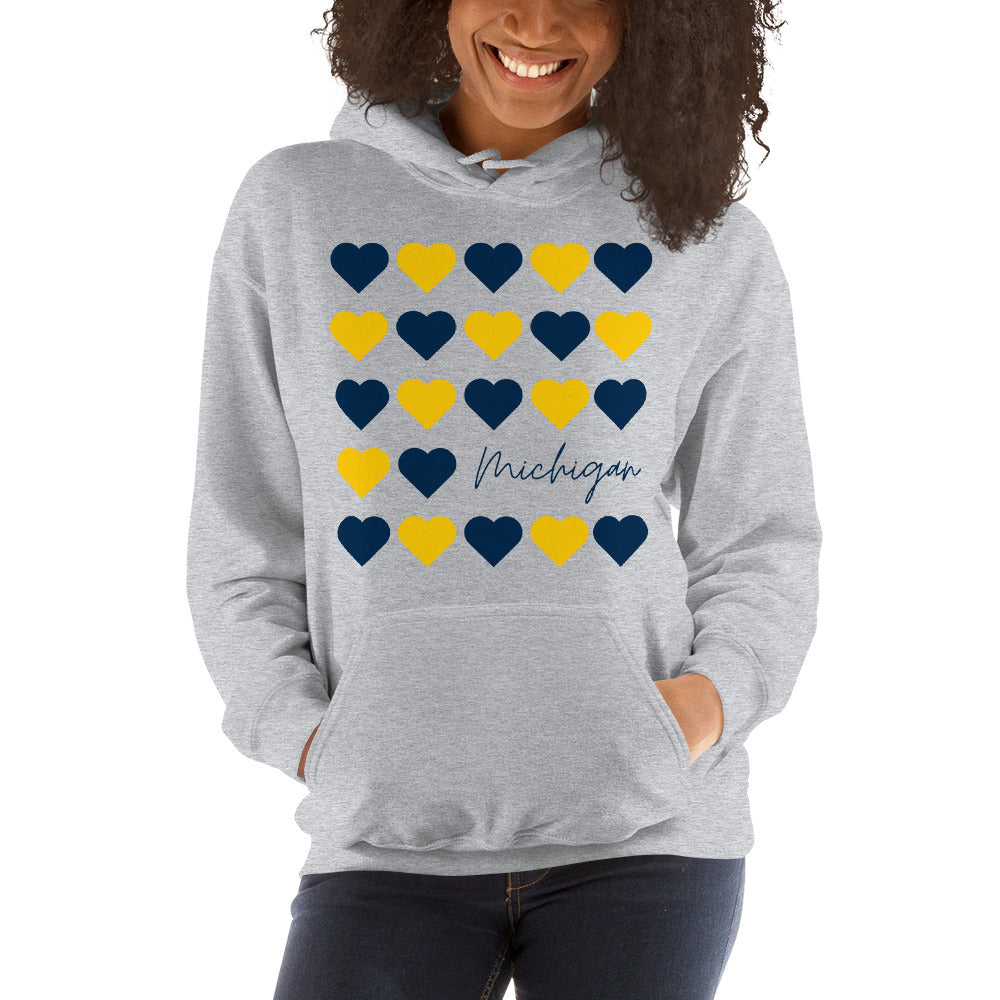 University of Michigan Hearts Unisex Hoodie