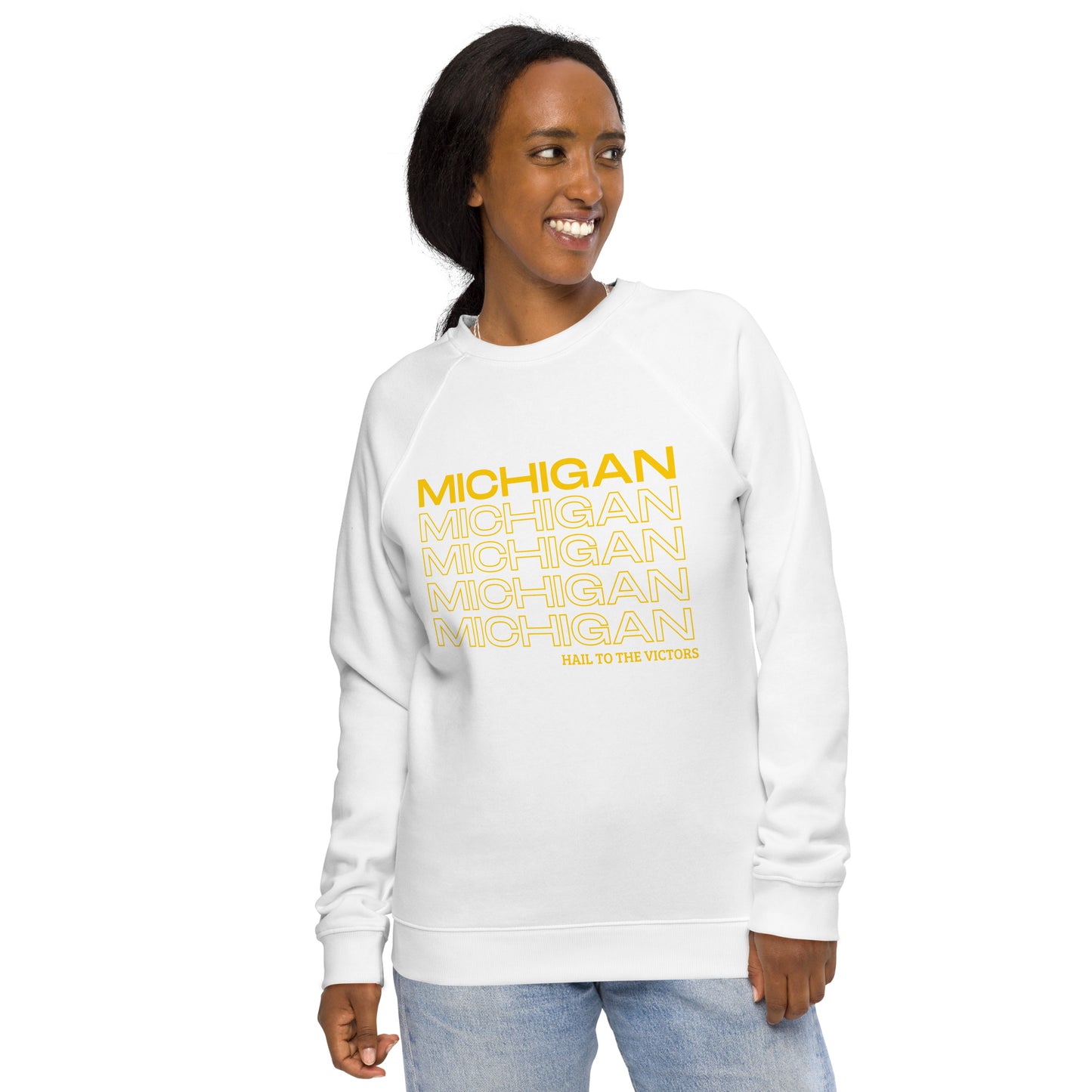 University of Michigan Have a Good Day Unisex Organic Raglan Sweatshirt