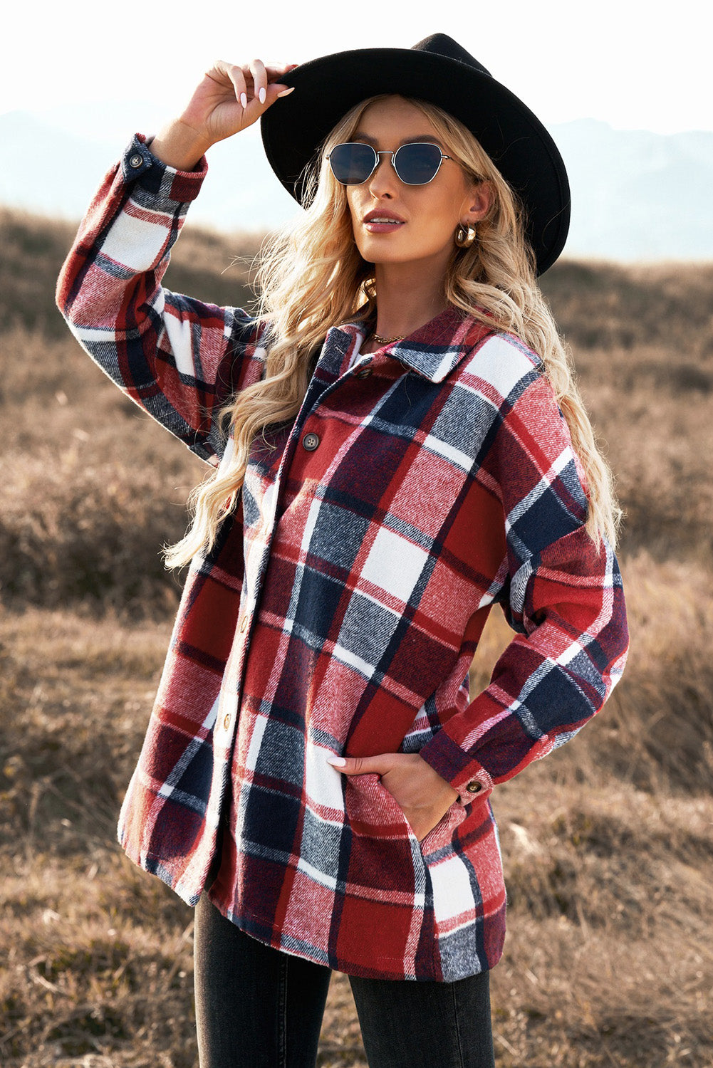 Plaid Dropped Shoulder Pocketed Shacket