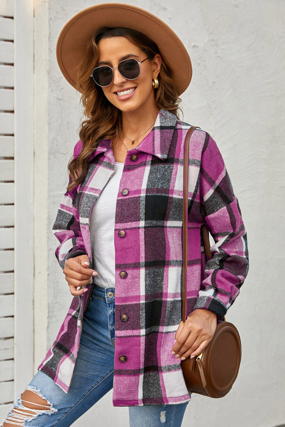 Plaid Dropped Shoulder Pocketed Shacket