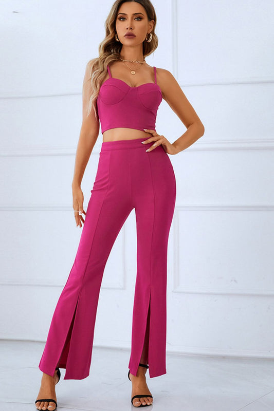 Sweetheart Neck Cami and Slit Ankle Flare Pants Set