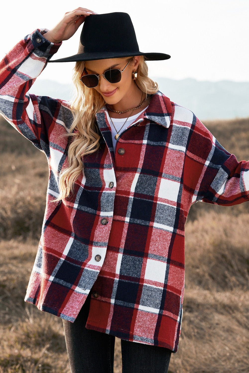 Plaid Dropped Shoulder Pocketed Shacket