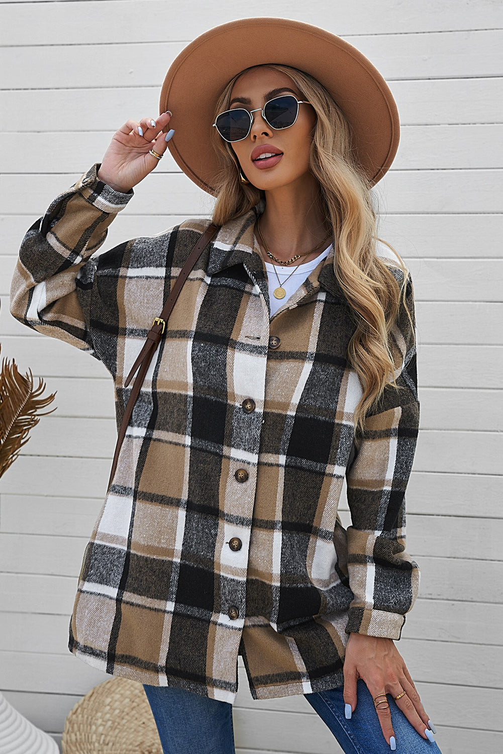 Plaid Dropped Shoulder Pocketed Shacket