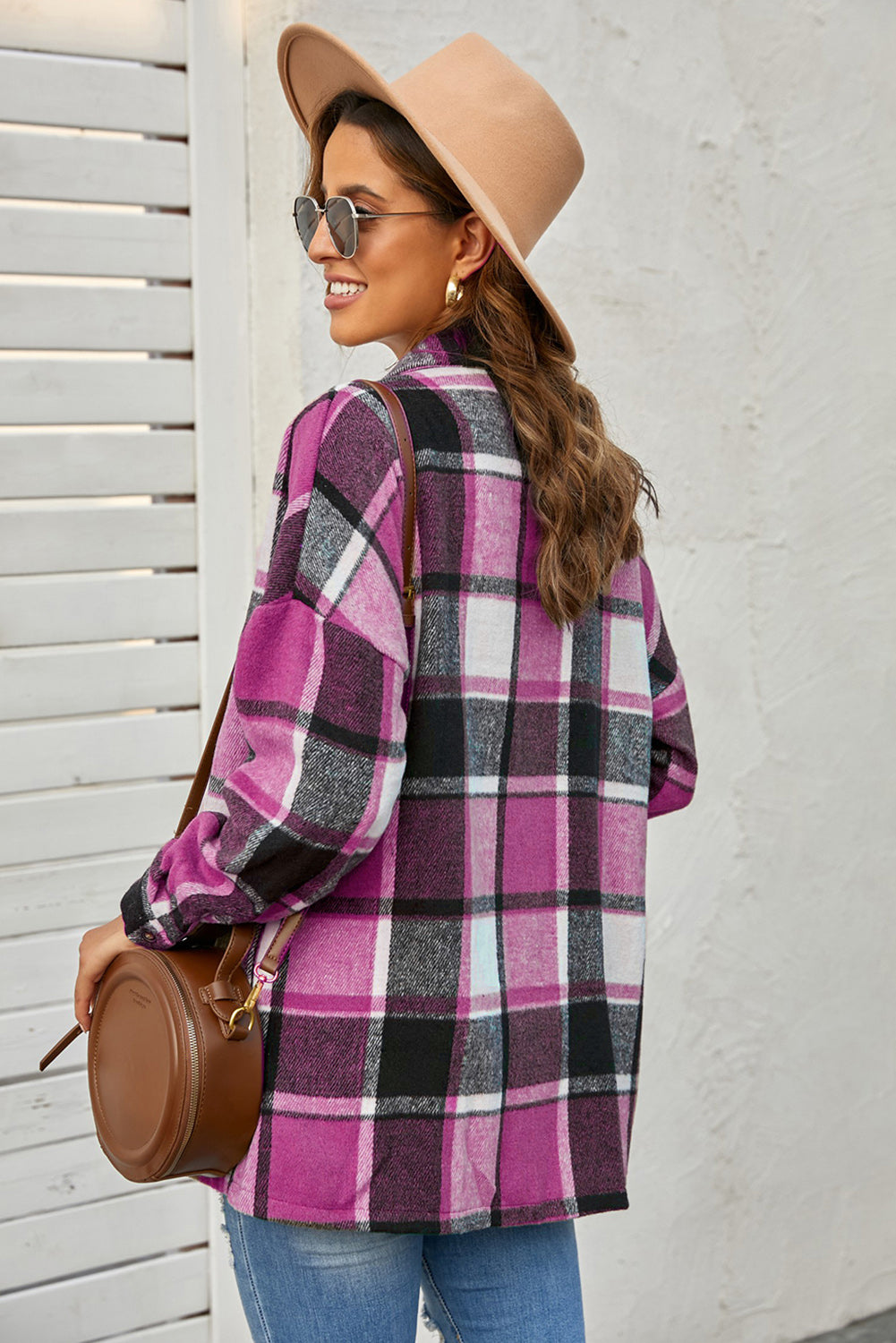 Plaid Dropped Shoulder Pocketed Shacket