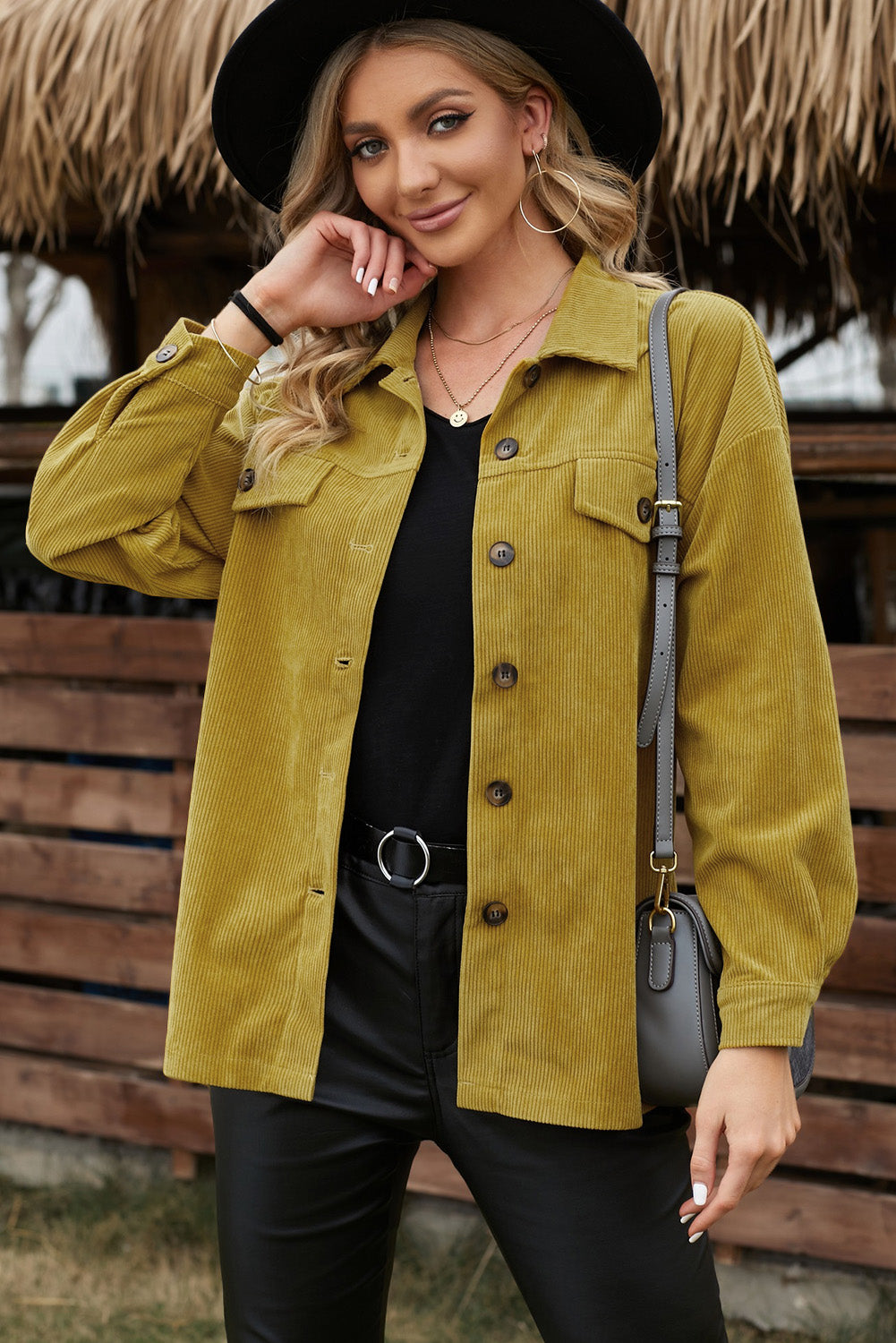 Corduroy Long Sleeve Button-Up Shacket