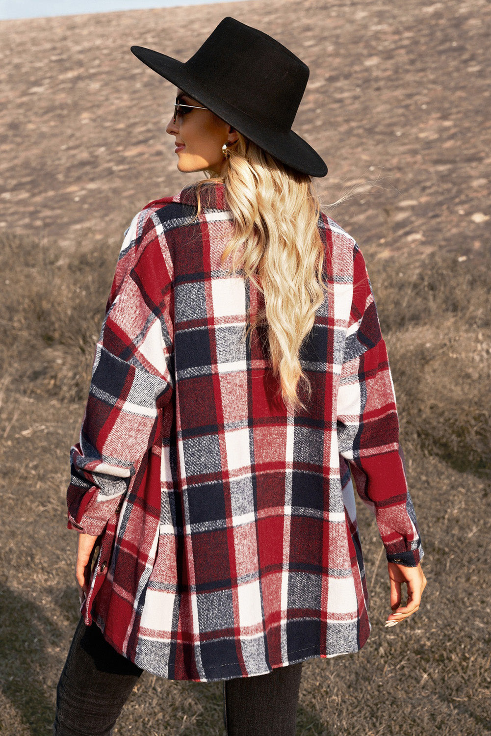 Plaid Dropped Shoulder Pocketed Shacket