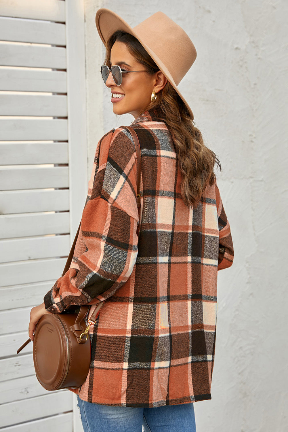 Plaid Dropped Shoulder Pocketed Shacket