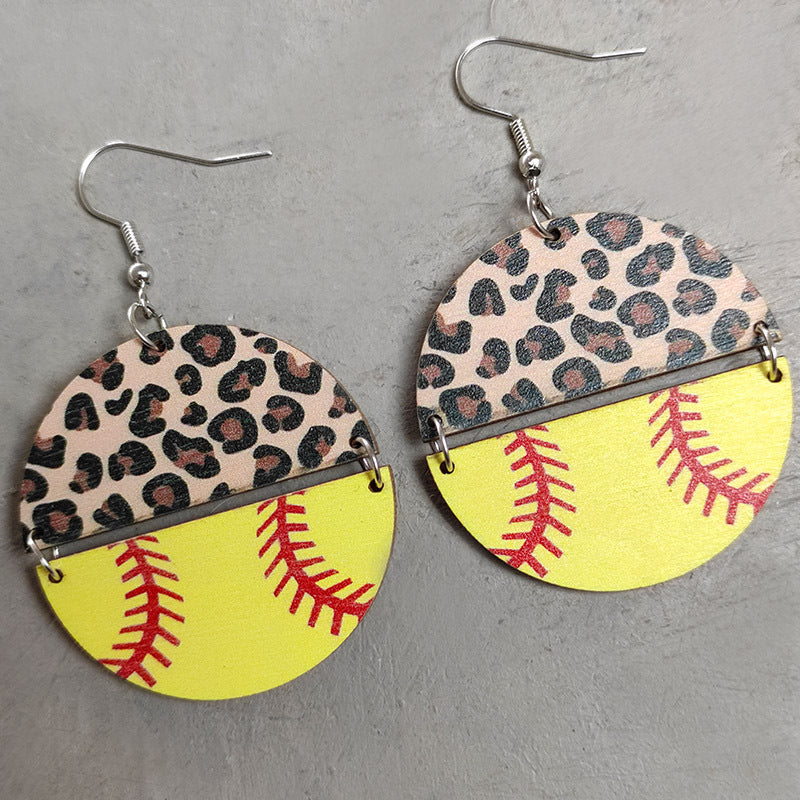 Sports Wooden Round Dangle Earrings