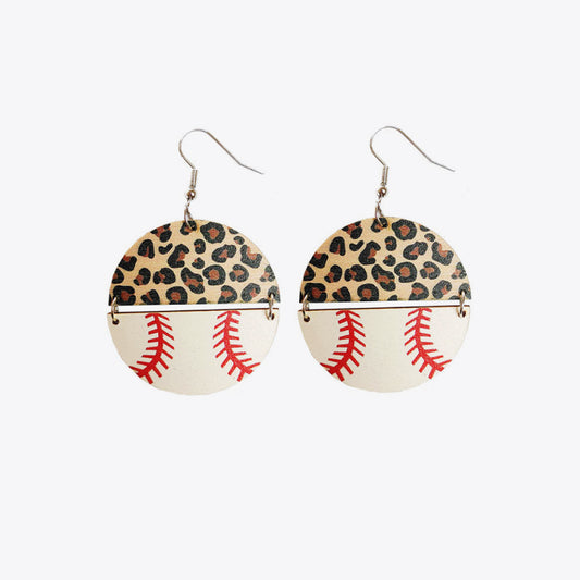 Sports Wooden Round Dangle Earrings