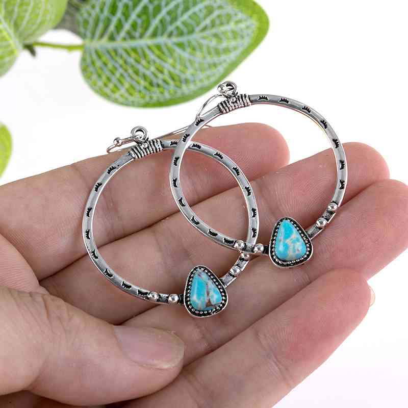 Artificial Turquoise Drop Hoop Earrings