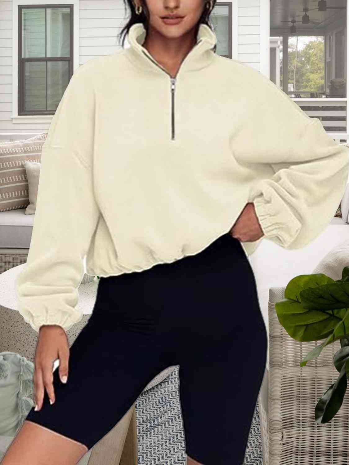 Half-Zip Collared Drop Shoulder Sweatshirt