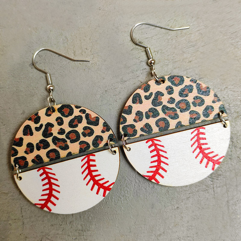 Sports Wooden Round Dangle Earrings