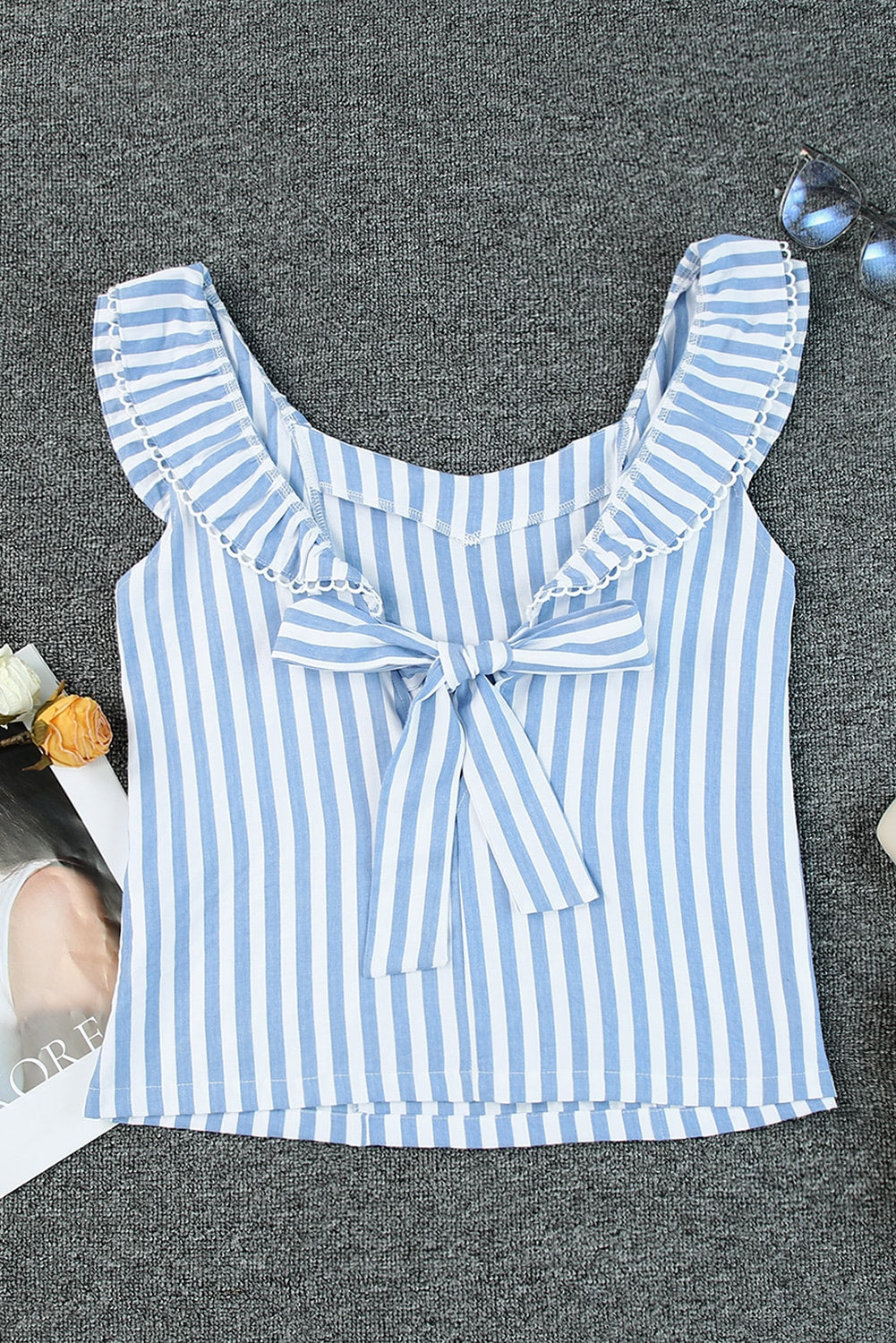 Striped Tie Back Ruffled Tank