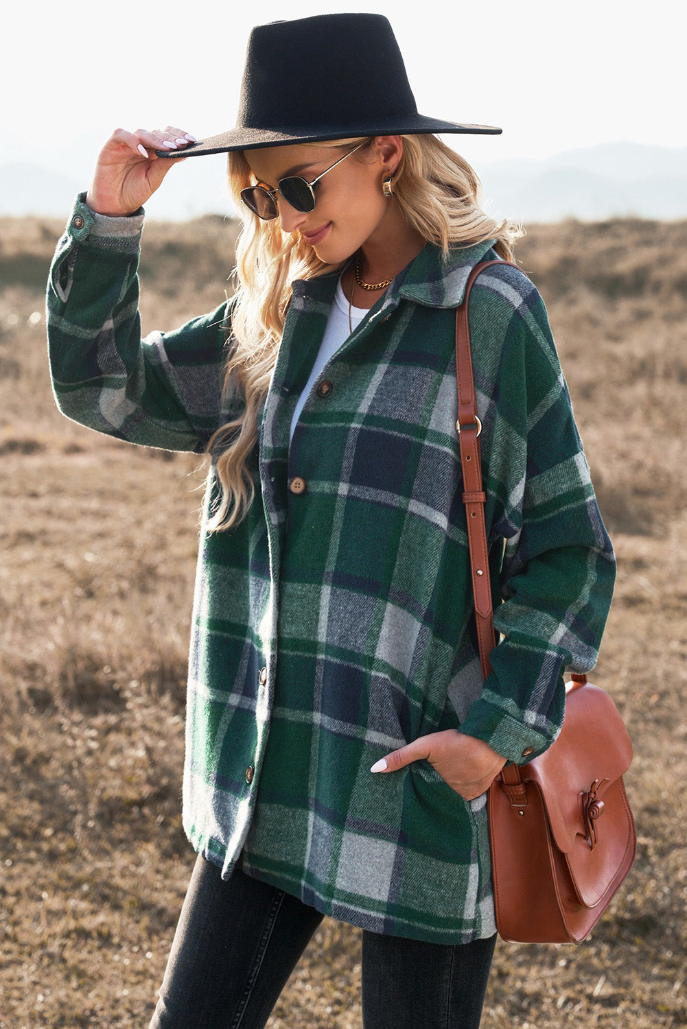 Plaid Dropped Shoulder Pocketed Shacket