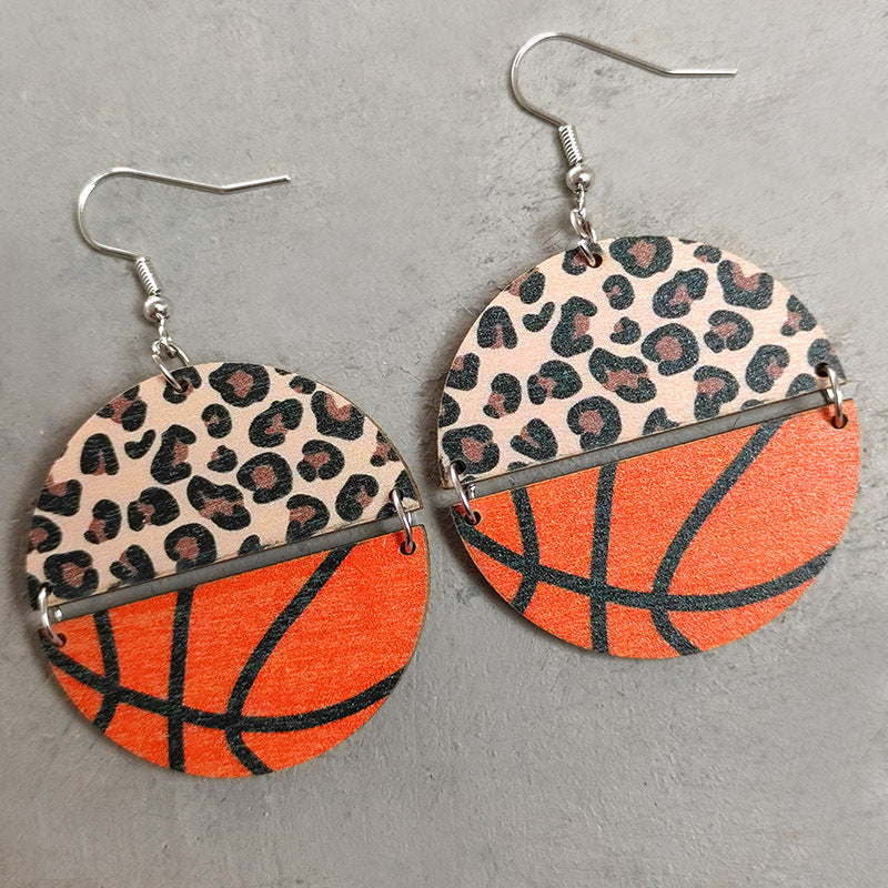 Sports Wooden Round Dangle Earrings