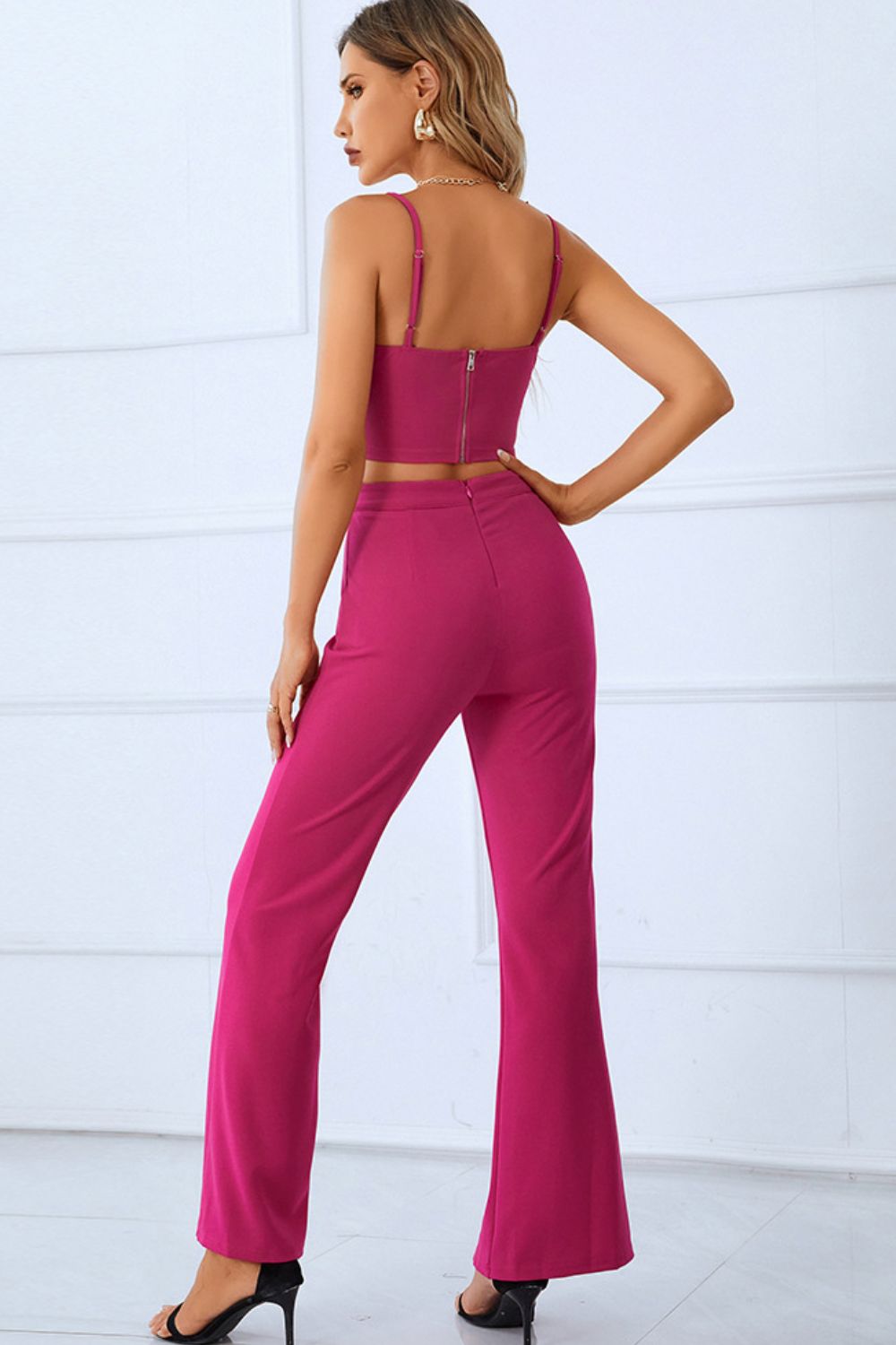 Sweetheart Neck Cami and Slit Ankle Flare Pants Set