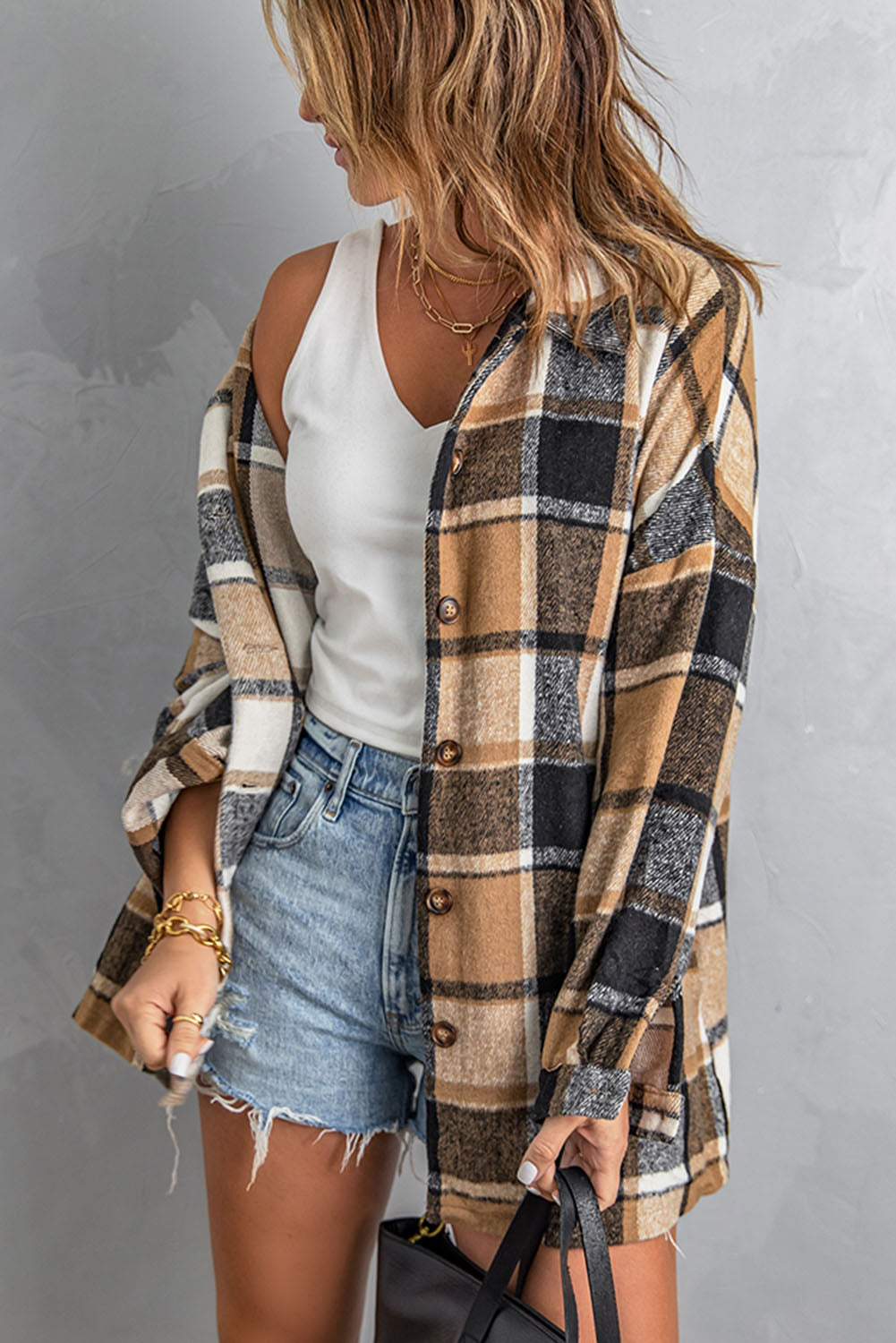 Plaid Dropped Shoulder Pocketed Shacket