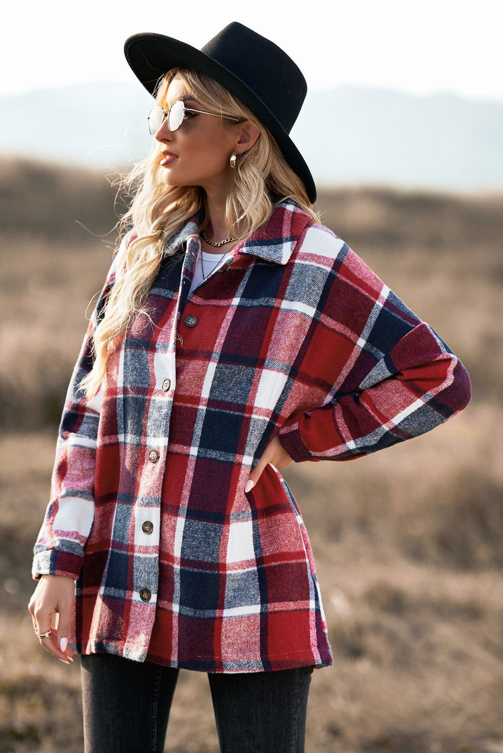 Plaid Dropped Shoulder Pocketed Shacket