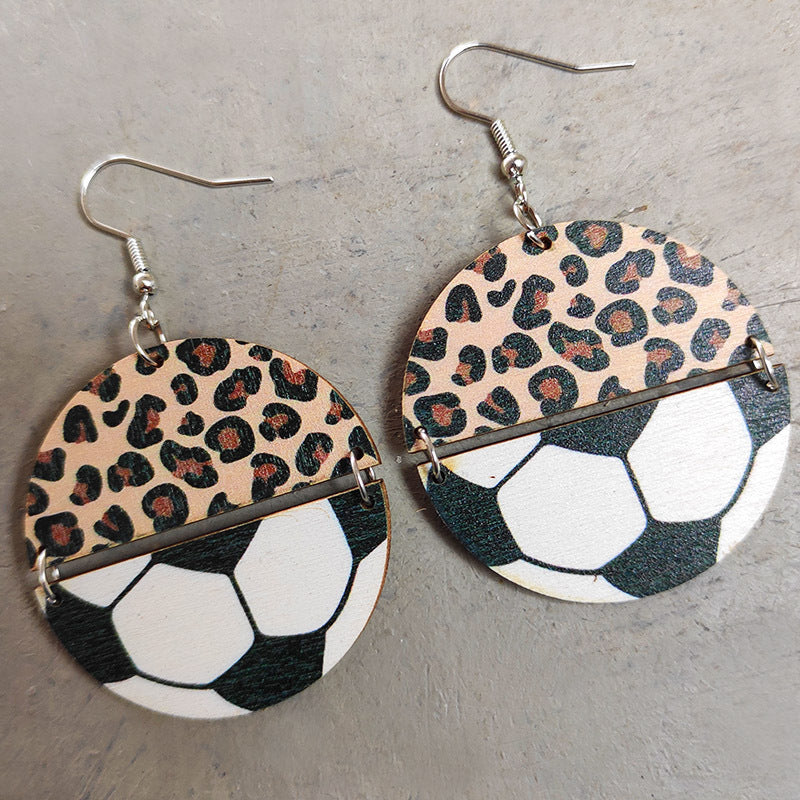 Sports Wooden Round Dangle Earrings