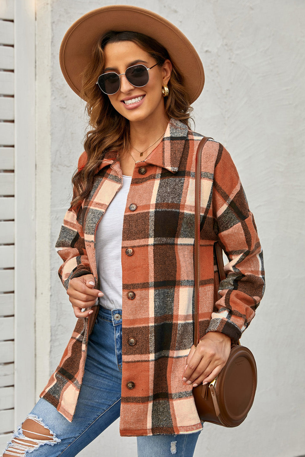 Plaid Dropped Shoulder Pocketed Shacket