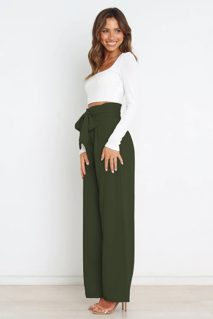 Tie Front Paperbag Wide Leg Pants