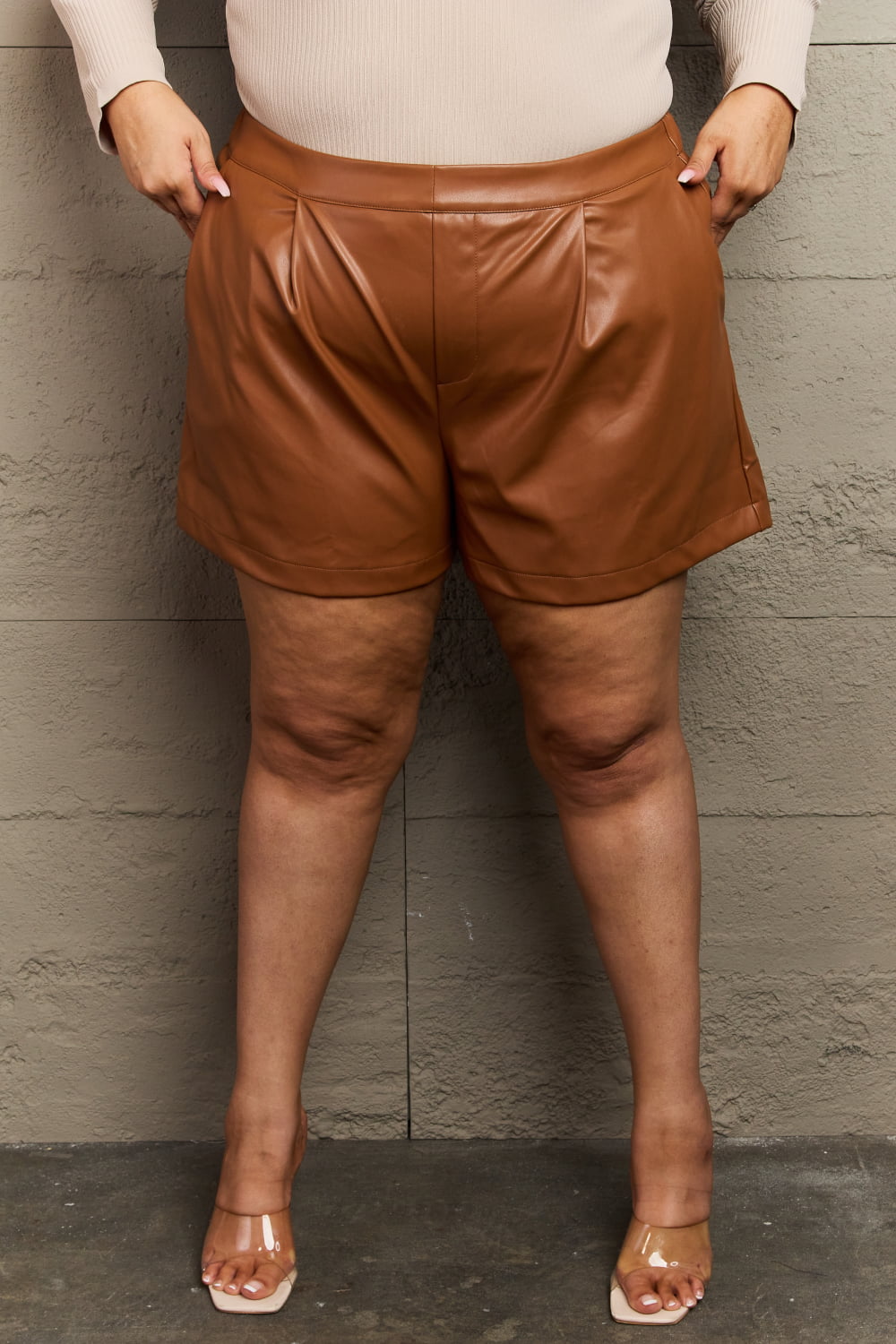 High Waist Vegan Leather Full Size Shorts