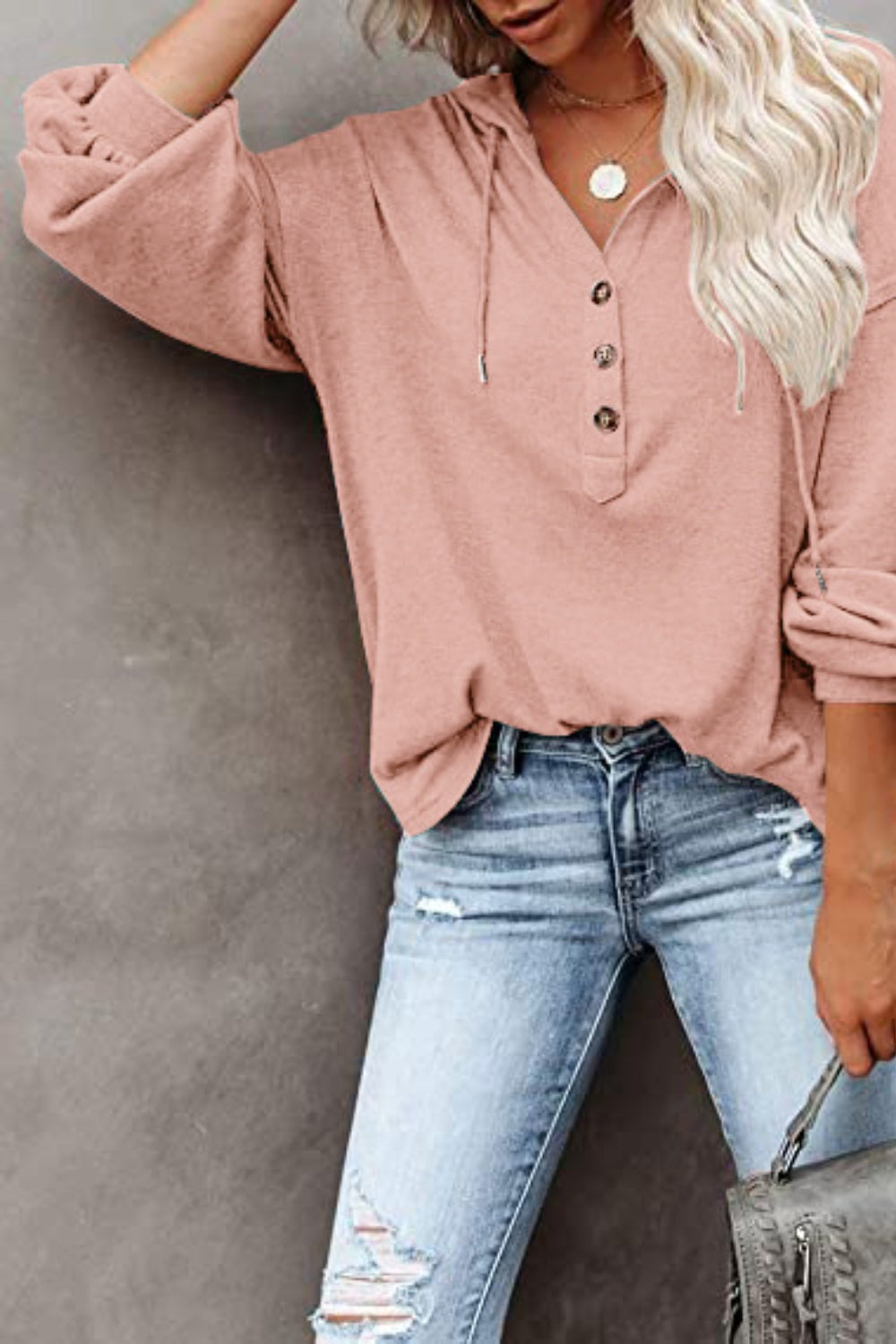 Buttoned Drop Shoulder Hoodie