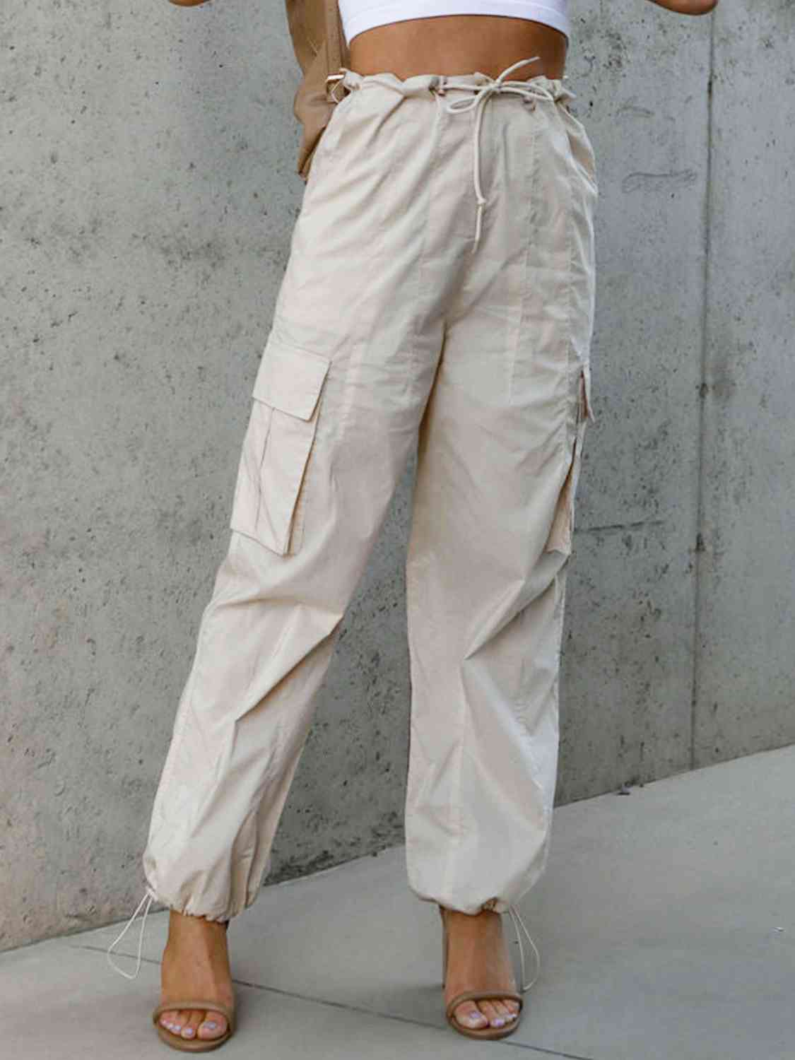 Drawstring Cargo Pants with Pockets