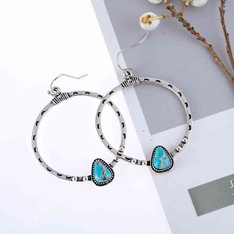 Artificial Turquoise Drop Hoop Earrings