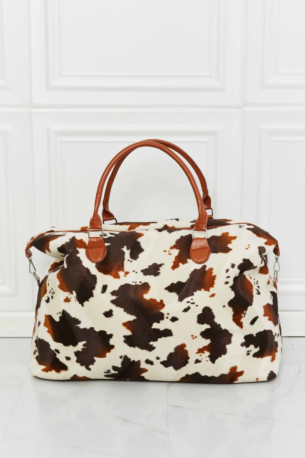 Cow Print Plush Weekender Bag