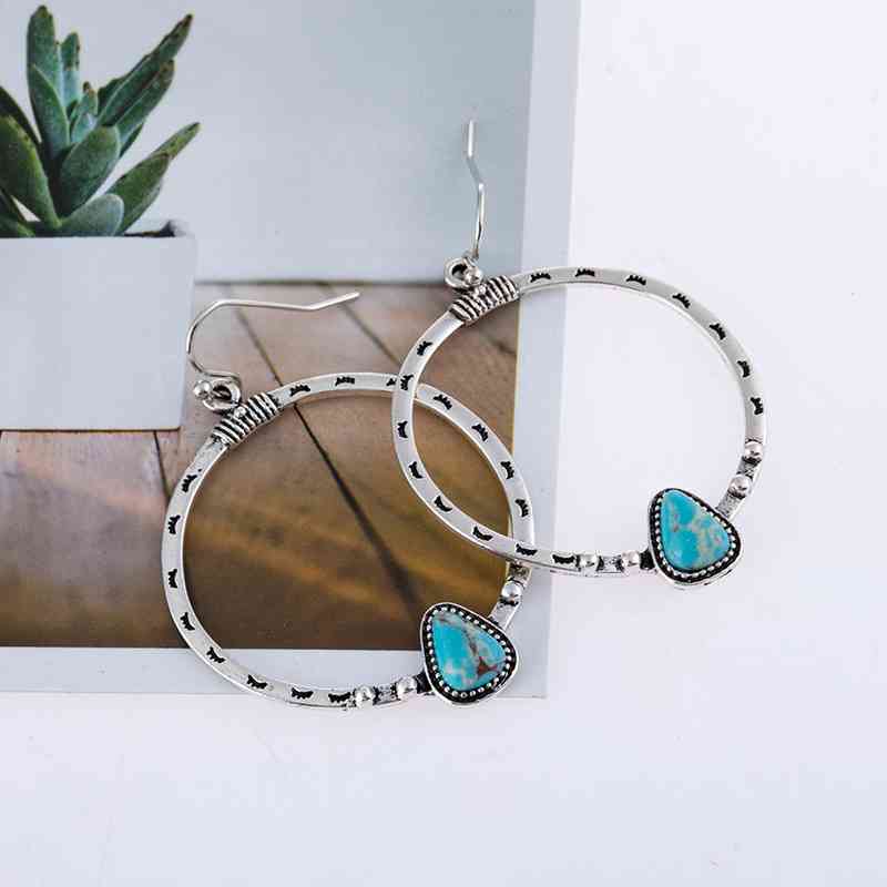 Artificial Turquoise Drop Hoop Earrings